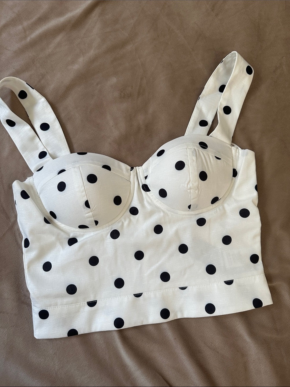 Fashion Nova White Polka Dot Bustier Crop Top - Black Dots
